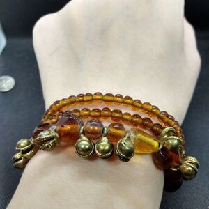 Amber beaded chunk bracelet multi tiered wrap
